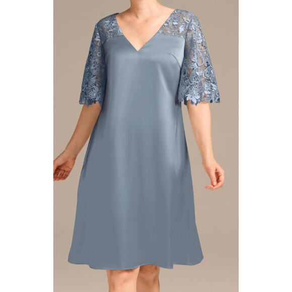 AW BRIDAL SZ 12 L dusty blue Lynne mother of bride formal party midi dress b166 - Picture 1 of 9
